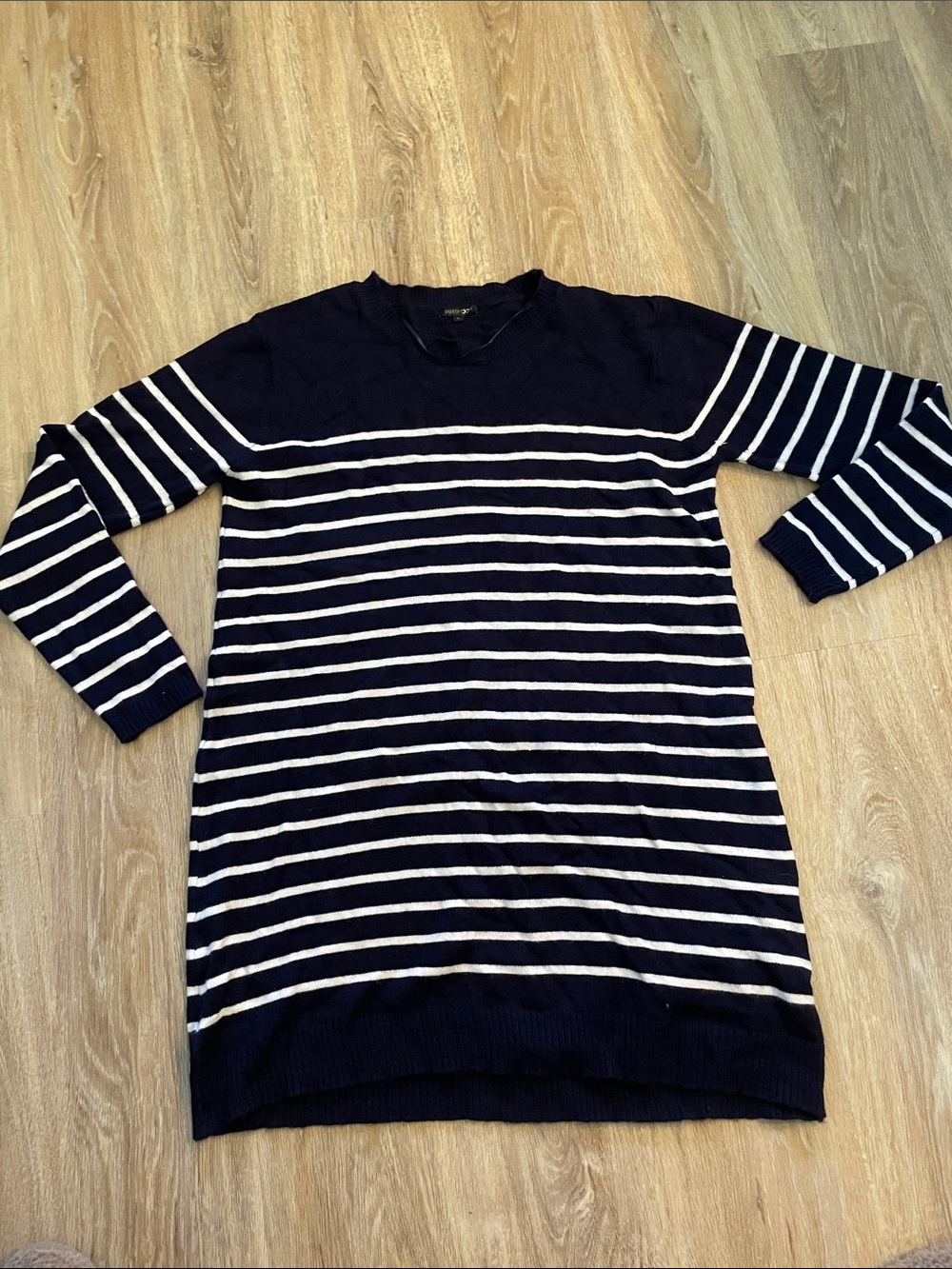 Papermoon Navy and White Striped Long Sleeve Dress